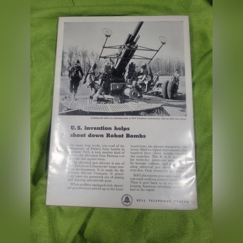 Bell Telephone WW2 Advertising Electrical Gun Director